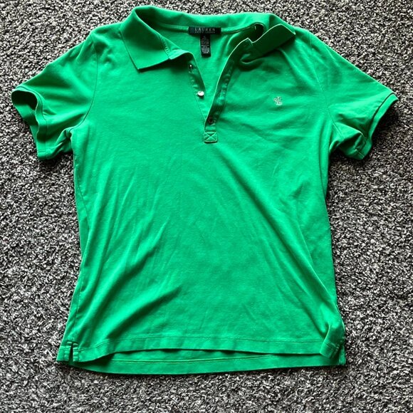 Lauren Ralph Lauren Polo Women XL Green Classic Rugby 100% Cotton Chic Polo - Picture 1 of 6